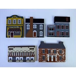 The Cat’s Meow 1986 Series IV Set Of 5 Wooden Painted Shelf Sitter Village